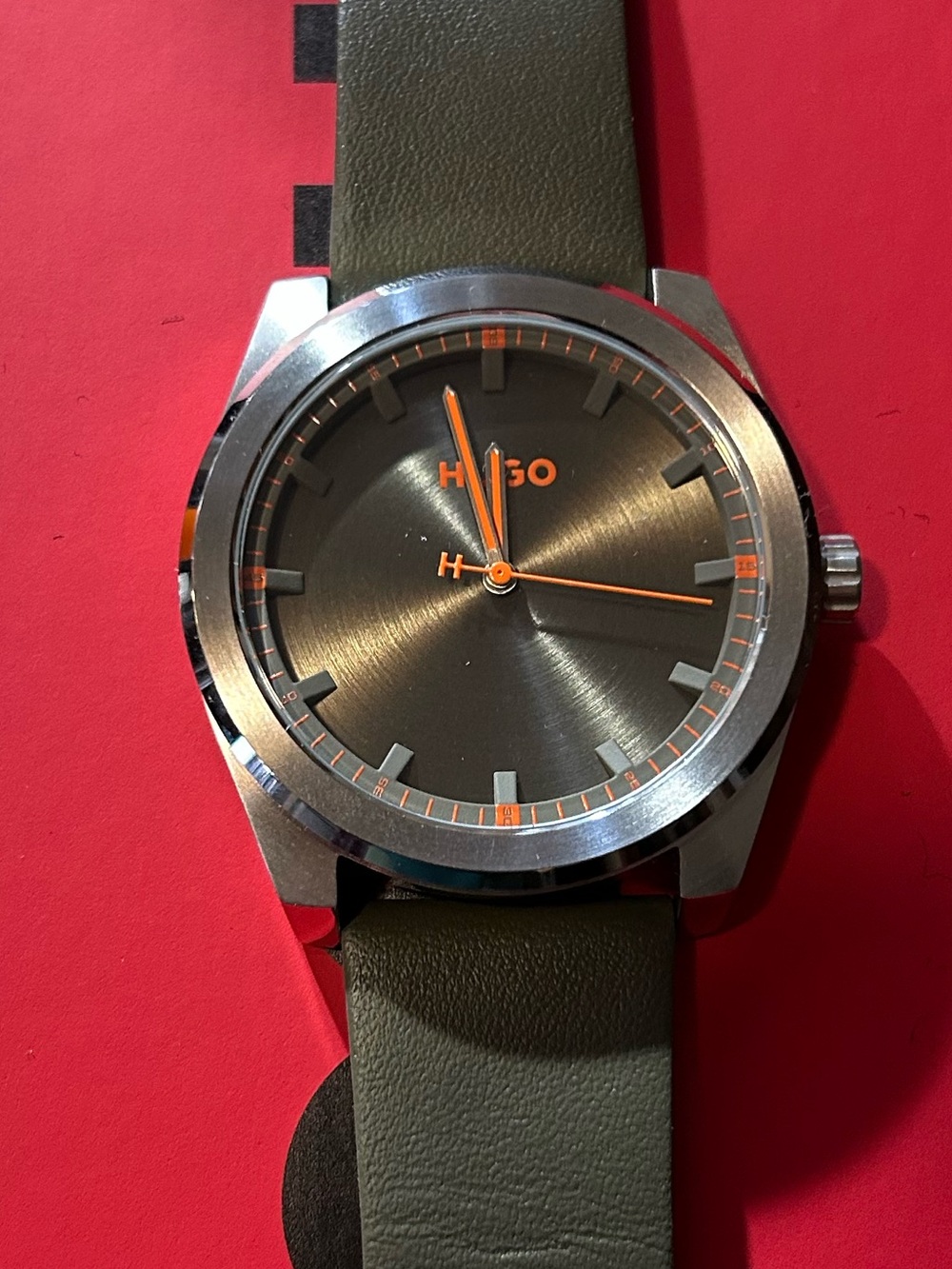 Hugo Boss Watch With 42mm Camo Green Face & Camo Green Leather Band